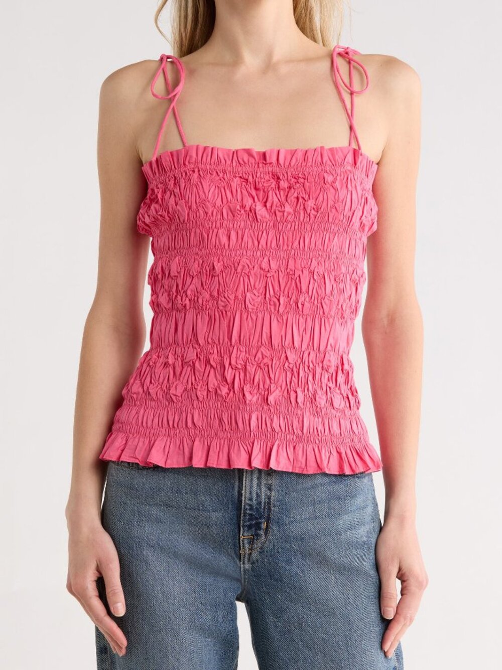 NWT ULLA JOHNSON Ayan Top Honeysuckle Pink Smocked Tie Strap Size 6